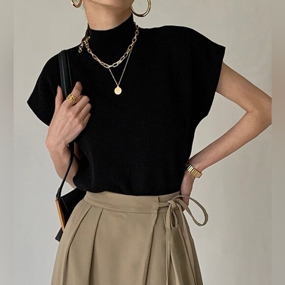 Commense Sweaters - Black knit sleeveless sweater